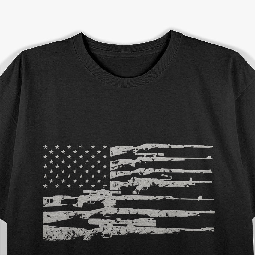 Vintage Big American Flag with Machine Gun T-Shirt