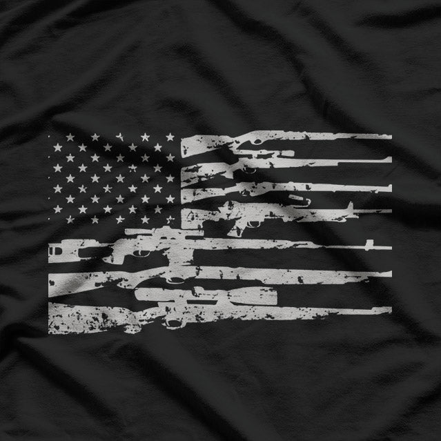 Vintage Big American Flag with Machine Gun T-Shirt
