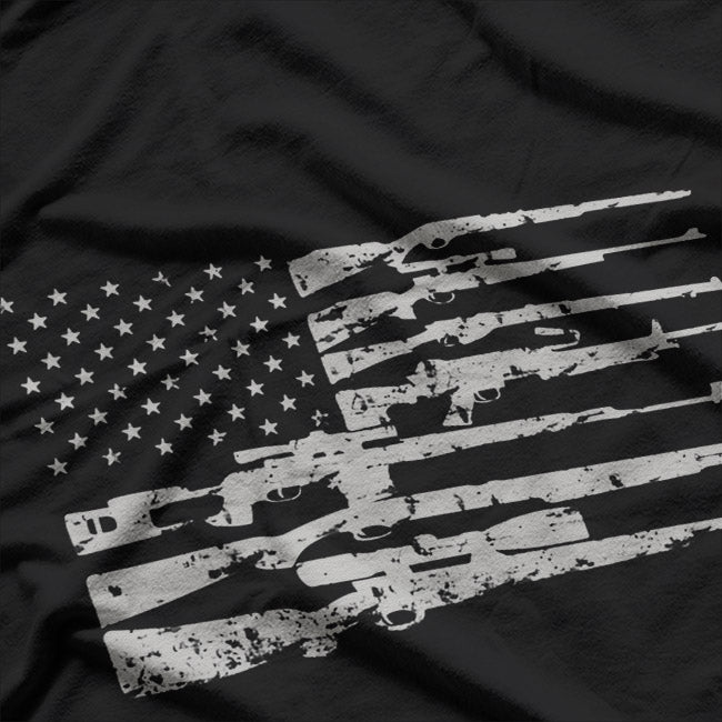 Vintage Big American Flag with Machine Gun T-Shirt