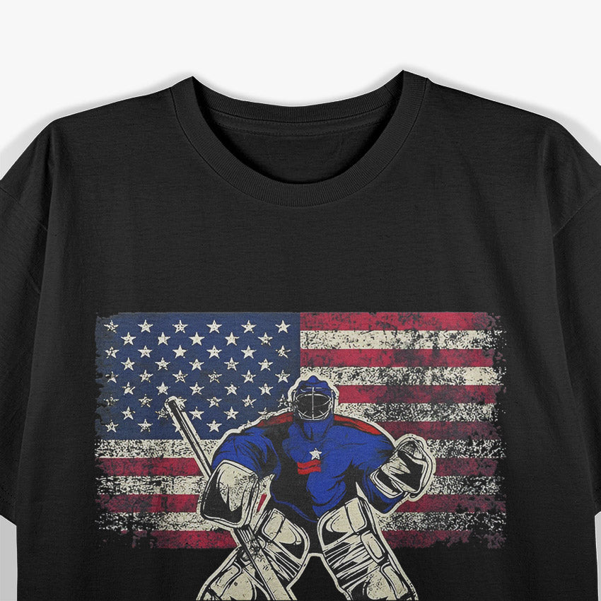 Vintage Hockey Goalie USA Flag Patriotic Sports Graphic T-Shirt