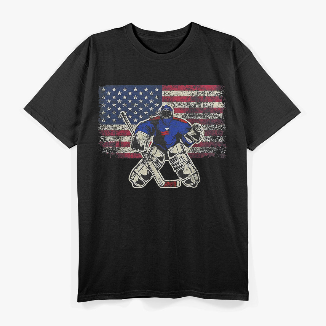 Vintage Hockey Goalie USA Flag Patriotic Sports Graphic T-Shirt