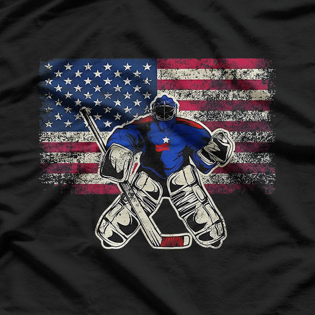 Vintage Hockey Goalie USA Flag Patriotic Sports Graphic T-Shirt