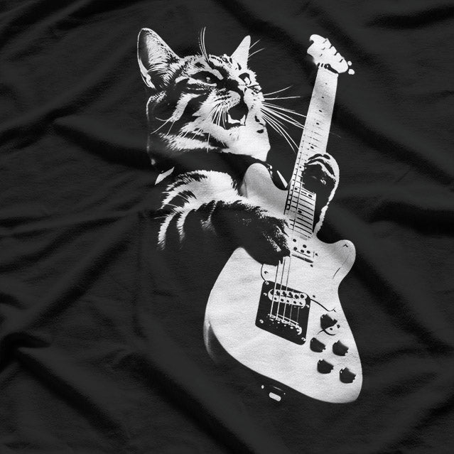 Rock Cat Playing - Funny Animal Musician T-Shirt