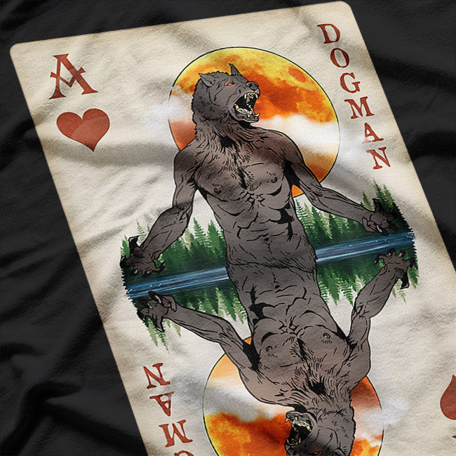 Dogman Playing Card Design Cryptid Urban Legend Creepy T-Shirt