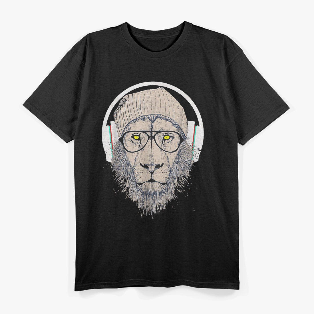 Cool Lion Head - Glasses and Headphones Funny Stylish T-Shirt