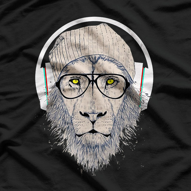 Cool Lion Head - Glasses and Headphones Funny Stylish T-Shirt