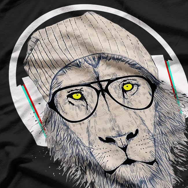 Cool Lion Head - Glasses and Headphones Funny Stylish T-Shirt
