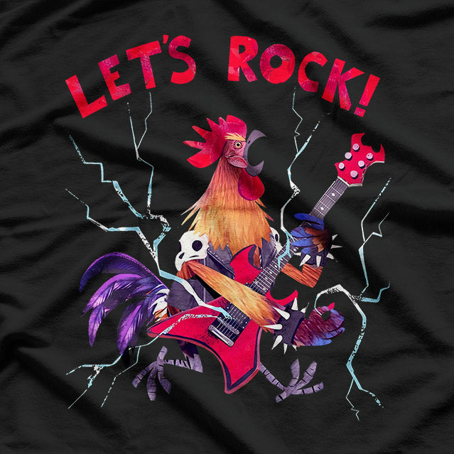 Rock Rooster Chicken - Playing Heavy Metal Guitar Funny T-Shirt