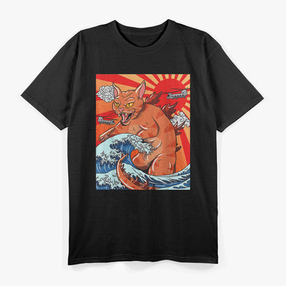 Catzilla Japanese Wave Funny Cat Monster T-Shirt