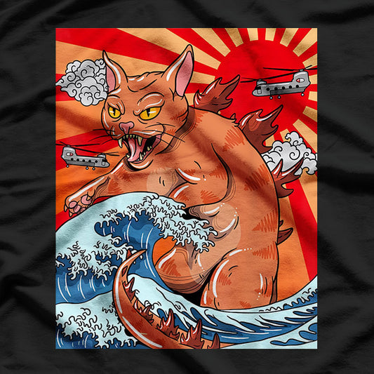 Catzilla Japanese Wave Funny Cat Monster T-Shirt