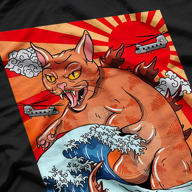 Catzilla Japanese Wave Funny Cat Monster T-Shirt