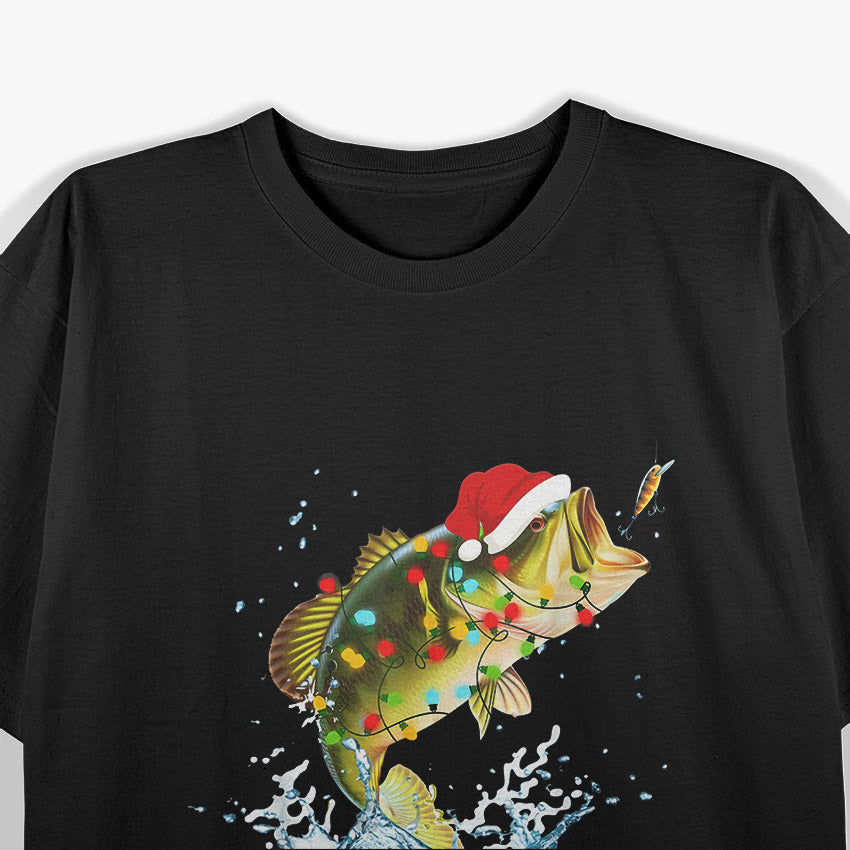 Funny Bass Fishing Santa - Hooked on Holiday Fun T-Shirt