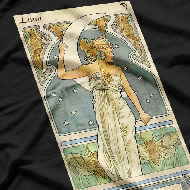 Luna & Moon Goddess Vintage Art Nouveau Witchcraft Magic T-Shirt