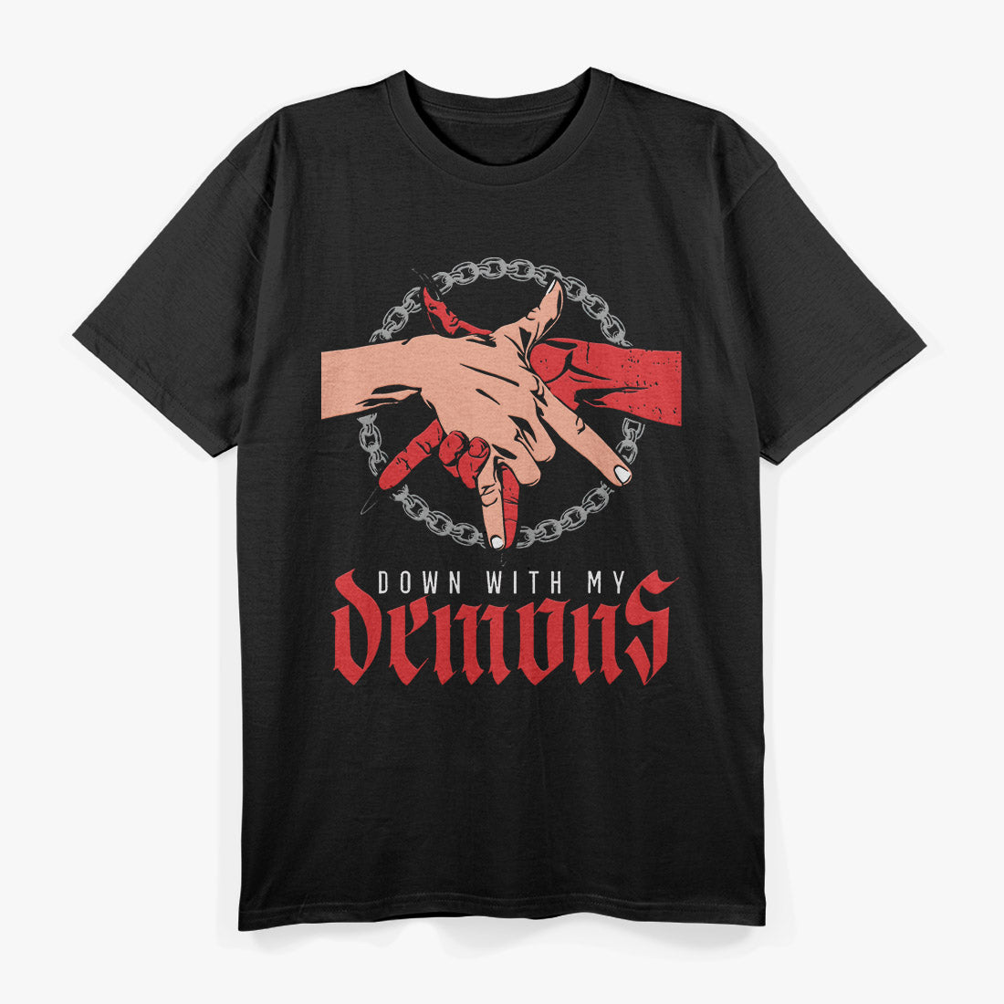 Down With My Demons Deal Handshake Aesthetic Humor Goth T-Shirt