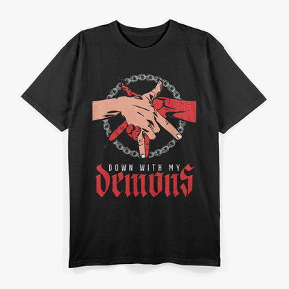 Down With My Demons Deal Handshake Aesthetic Humor Goth T-Shirt