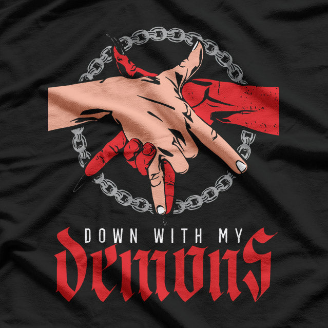 Down With My Demons Deal Handshake Aesthetic Humor Goth T-Shirt