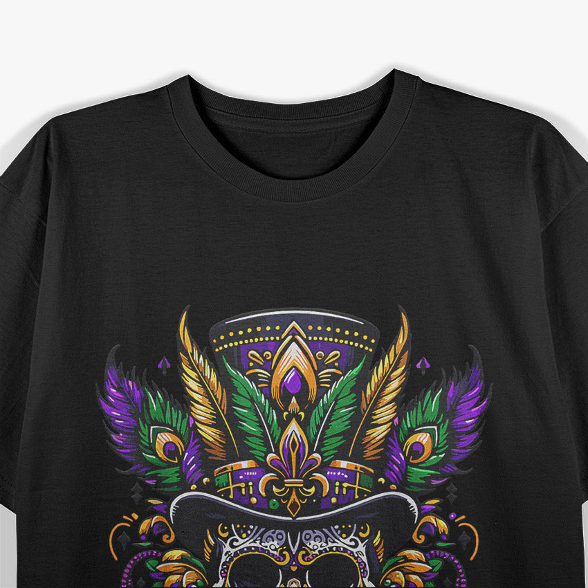 Mardi Gras Skull – Top Hat Retro New Orleans Festival T-Shirt