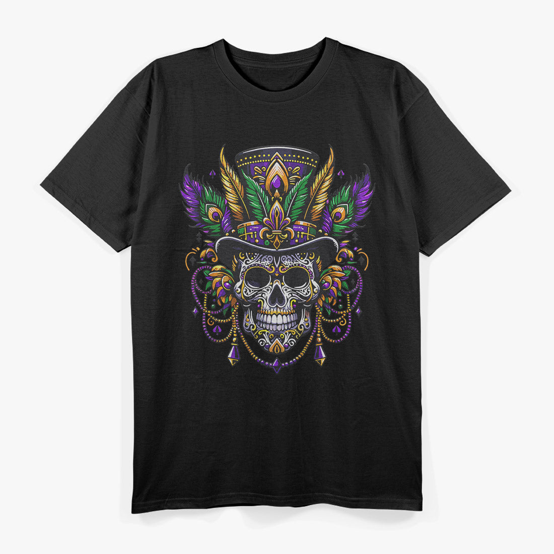 Mardi Gras Skull – Top Hat Retro New Orleans Festival T-Shirt