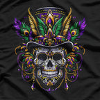 Mardi Gras Skull – Top Hat Retro New Orleans Festival T-Shirt