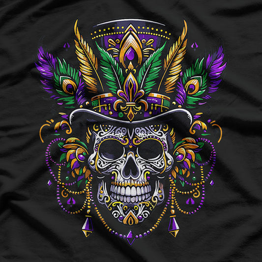 Mardi Gras Skull – Top Hat Retro New Orleans Festival T-Shirt