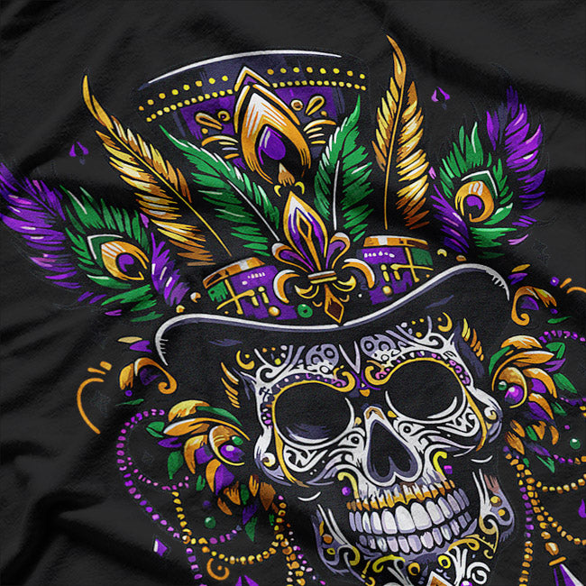 Mardi Gras Skull – Top Hat Retro New Orleans Festival T-Shirt