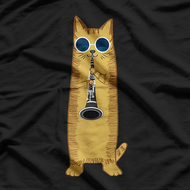 Cat Playing The Clarinet Cute Musical Kitty T-Shirt