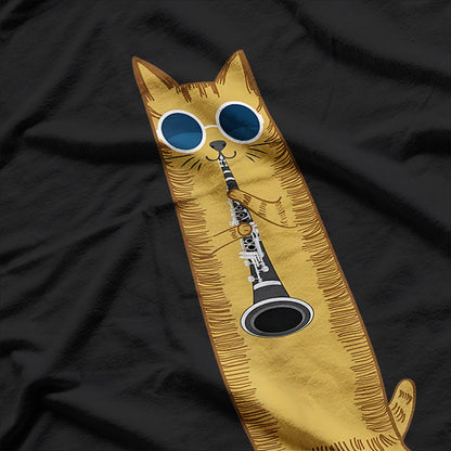 Cat Playing The Clarinet Cute Musical Kitty T-Shirt