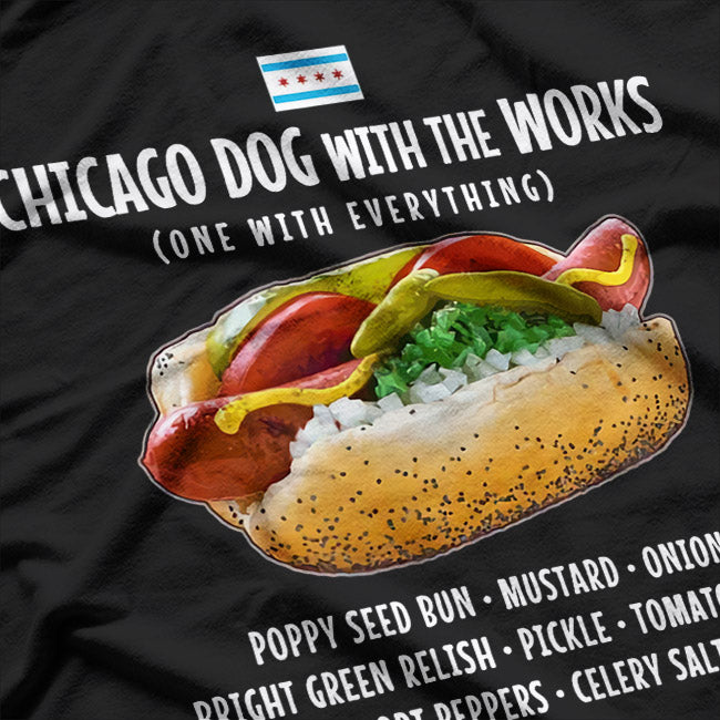Chicago Style Hot Dog – Mustard Relish Pickles Deep Dish Food T-Shirt
