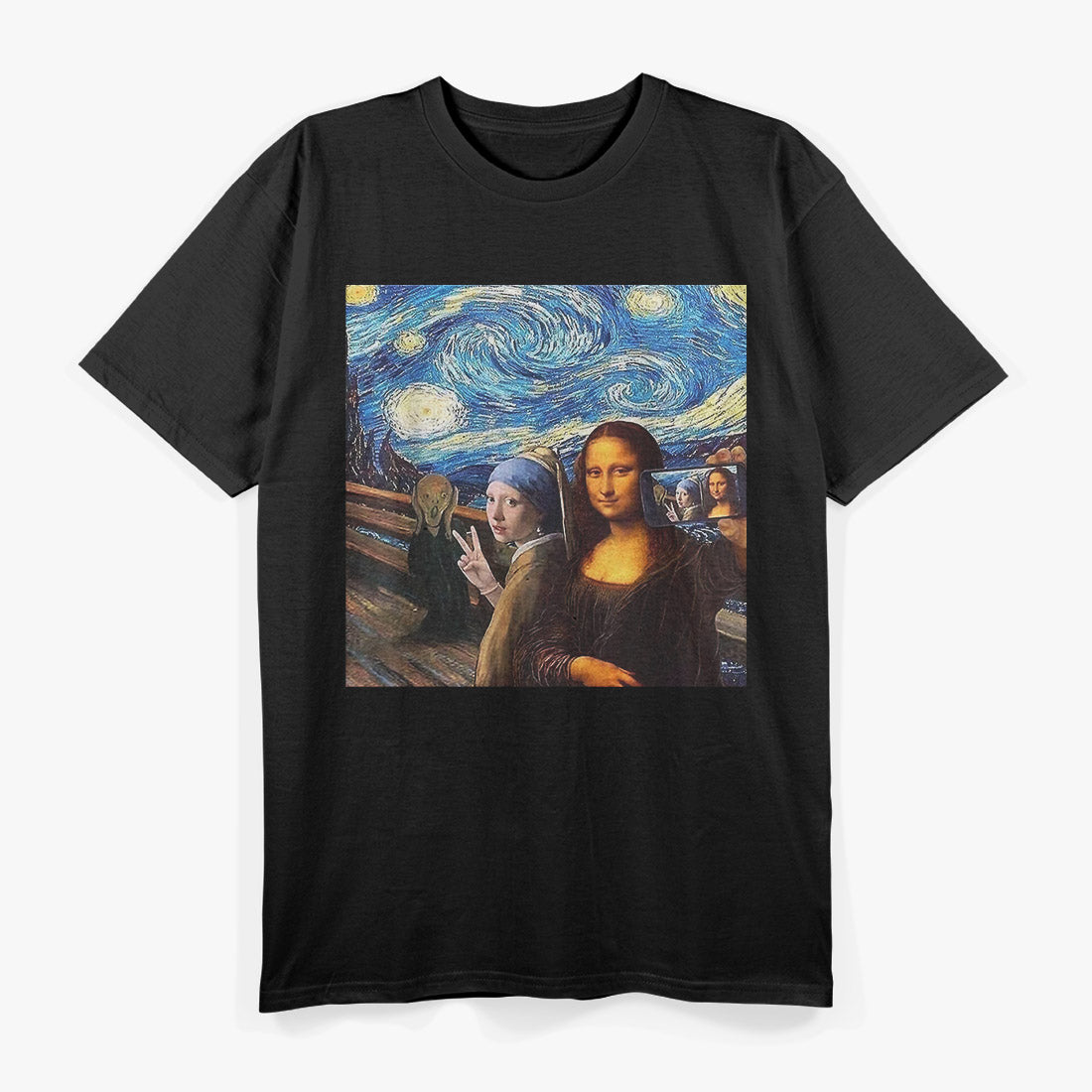 Monalisa, Girl with a Pearl Earring, The Scream, & Starry Night T-Shirt