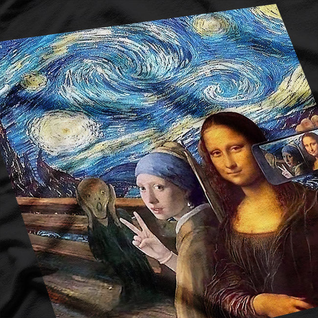 Monalisa, Girl with a Pearl Earring, The Scream, & Starry Night T-Shirt