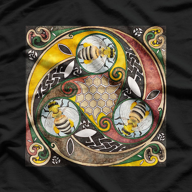 Viking Celtic Knotwork - Triple Spirals and Bees T-Shirt
