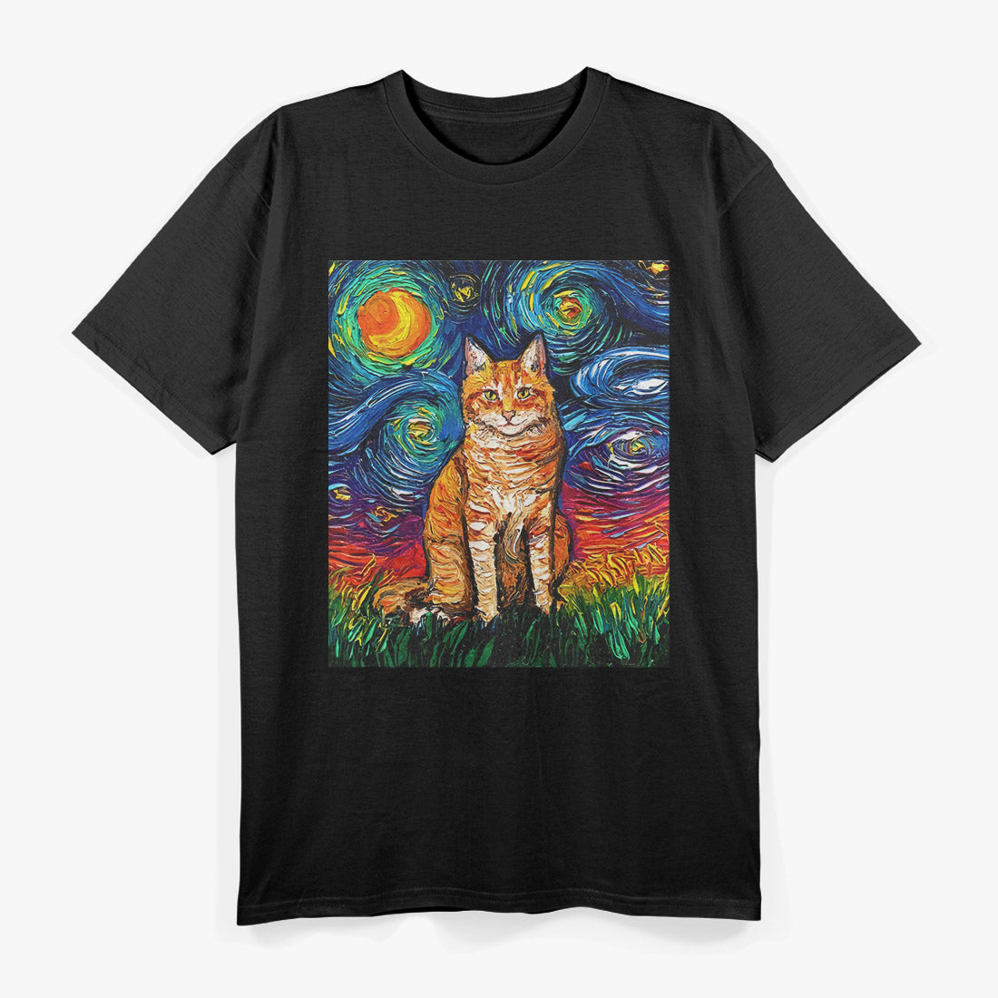 Orange Tabby Tiger Cat – Starry Night Colorful Artistic T-Shirt
