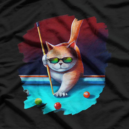 Billiard Cat Hustler Funny Pool Player Humor T-Shirt