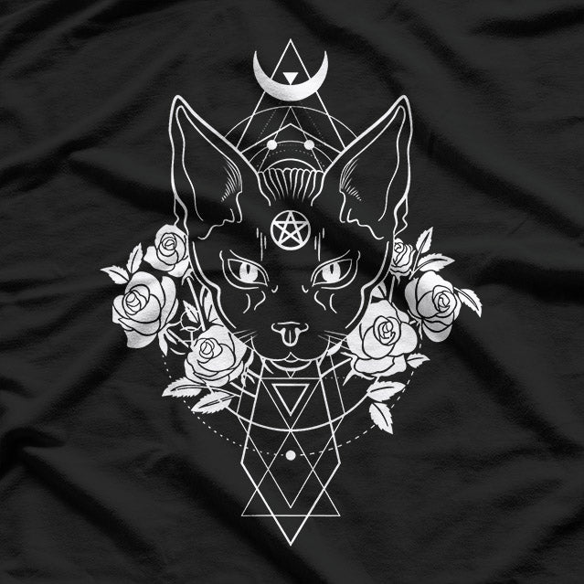 Sacred Geometry Wiccan Pagan Pentagram Cat Occult Art T-Shirt