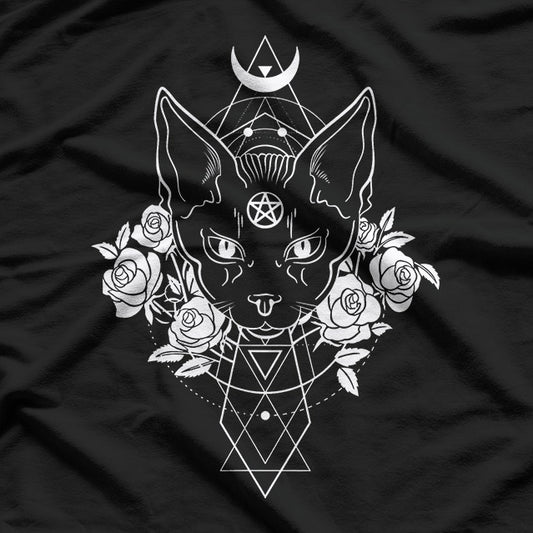 Sacred Geometry Wiccan Pagan Pentagram Cat Occult Art T-Shirt