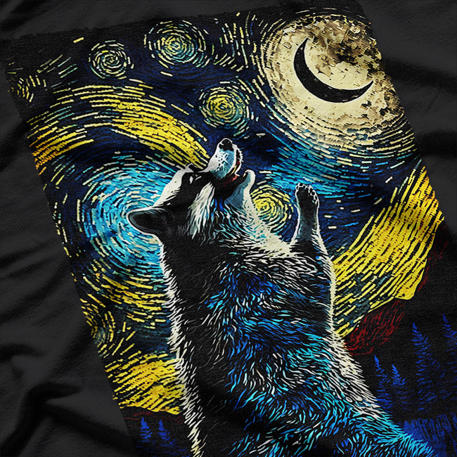 Raccoon Howling at the Moon – Starry Night Van Gogh-Inspired T-Shirt