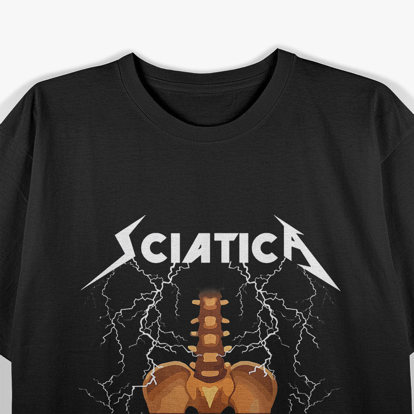 Sciatica Skeleton Rock: Funny Back Pain T-Shirt