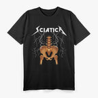 Sciatica Skeleton Rock: Funny Back Pain T-Shirt