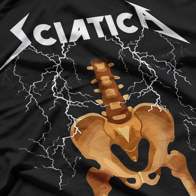 Sciatica Skeleton Rock: Funny Back Pain T-Shirt