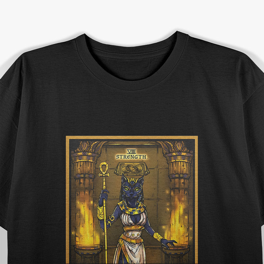 Strength Tarot Card Egyptian Cat Goddess Mystic Wiccan Art T-Shirt