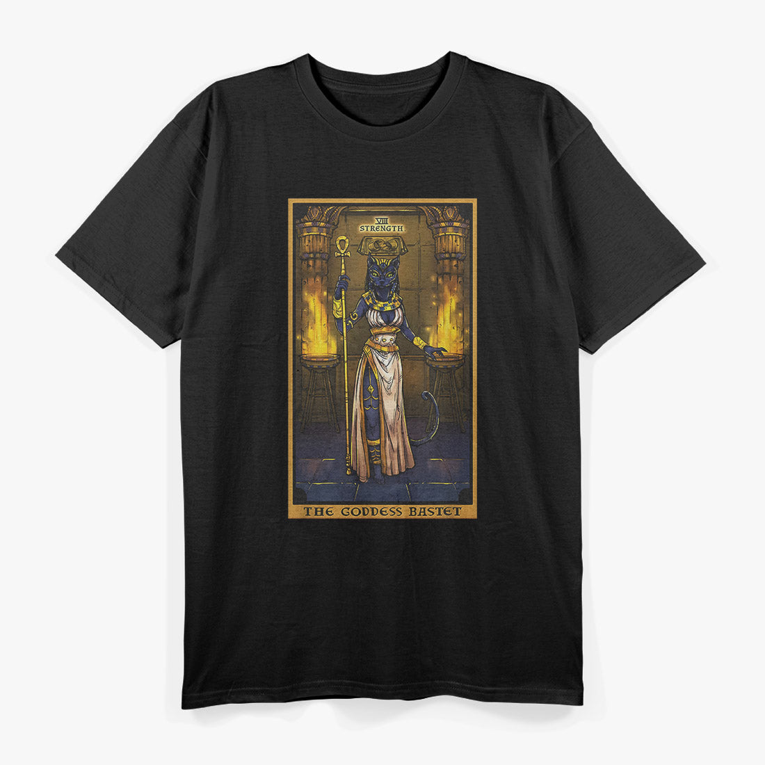 Strength Tarot Card Egyptian Cat Goddess Mystic Wiccan Art T-Shirt