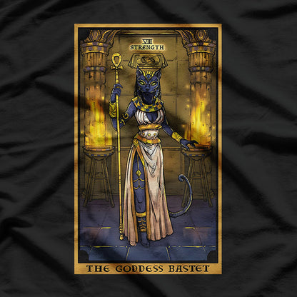 Strength Tarot Card Egyptian Cat Goddess Mystic Wiccan Art T-Shirt