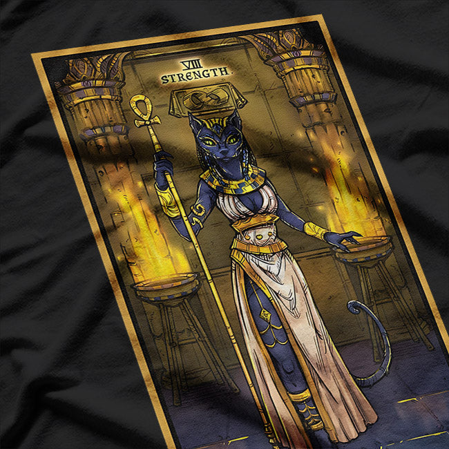 Strength Tarot Card Egyptian Cat Goddess Mystic Wiccan Art T-Shirt