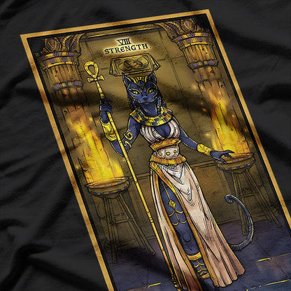 Strength Tarot Card Egyptian Cat Goddess Mystic Wiccan Art T-Shirt