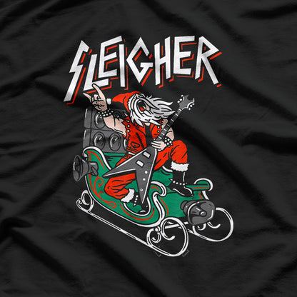 Ugly Christmas Sweater Sleigher Heavy Metal Santa T-Shirt