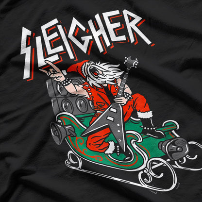 Ugly Christmas Sweater Sleigher Heavy Metal Santa T-Shirt
