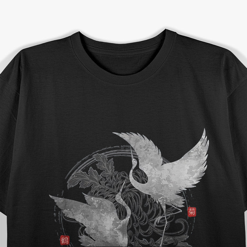 Dancing Cranes – Elegant Japanese Nature Art Gift Love T-Shirt