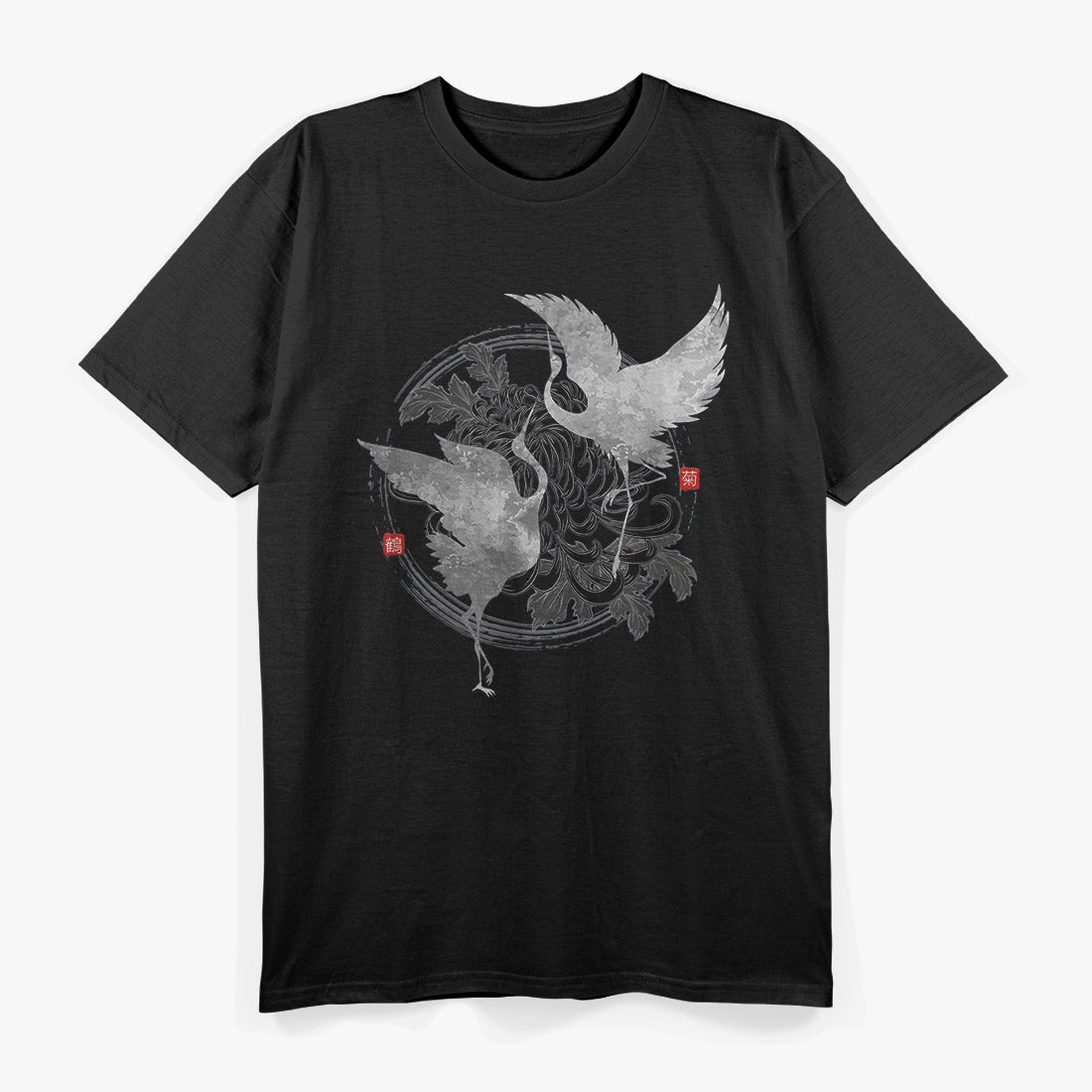Dancing Cranes – Elegant Japanese Nature Art Gift Love T-Shirt