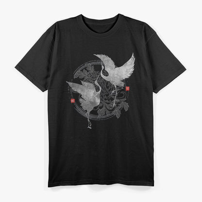 Dancing Cranes – Elegant Japanese Nature Art Gift Love T-Shirt