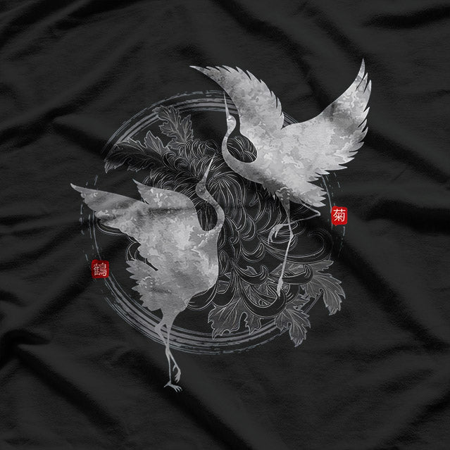 Dancing Cranes – Elegant Japanese Nature Art Gift Love T-Shirt